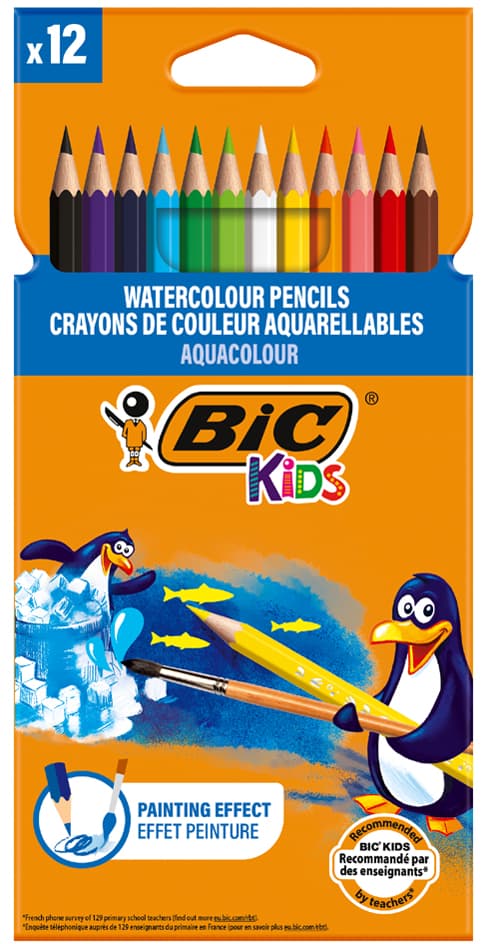 Bic Kids Aquarell-Buntstifte Aquacouleur, 12er Kartonetui