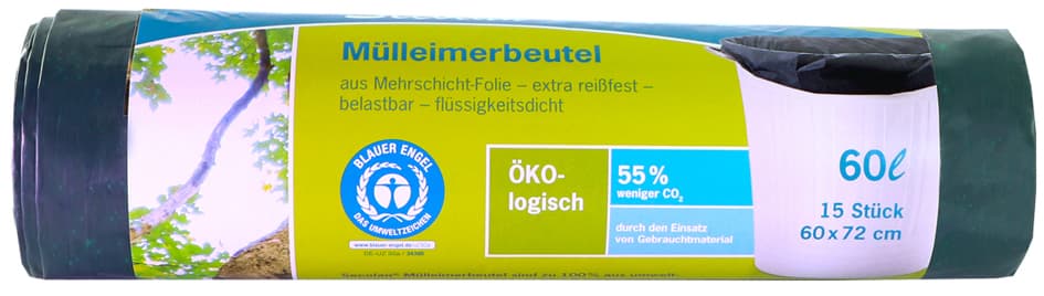 Secolan Mülleimerbeutel, Grün/Schwarz, 60 Liter, 30 My