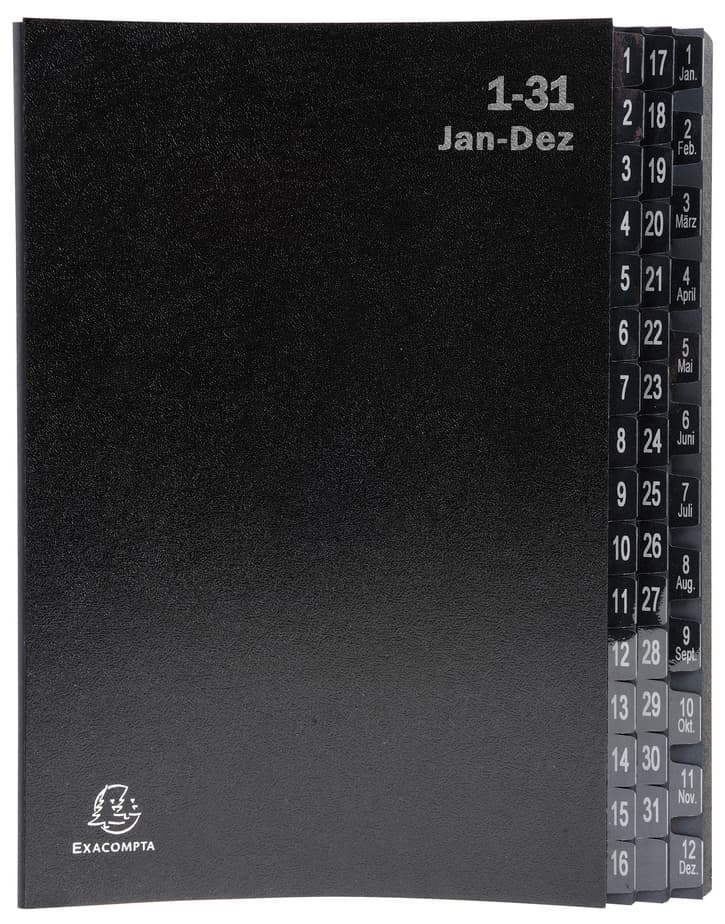 Exacompta Pultordner, Din A4, 1-12/1-31/, 44 Fächer, Schwarz