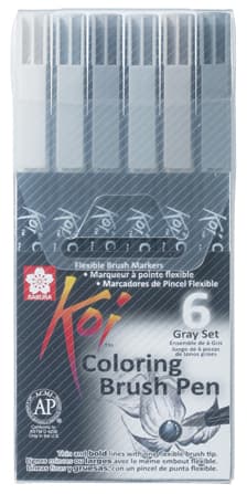 Sakura Pinselstift Koi Coloring Brush, 6er Etui, Grau