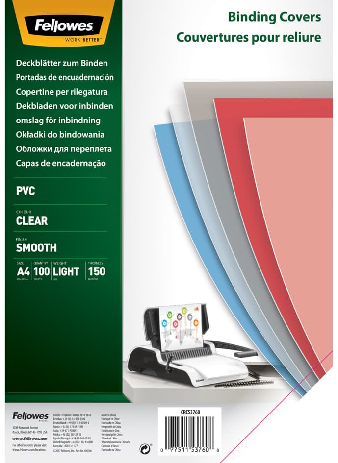Fellowes Deckblatt, Din A4, Pvc, Transparent, 0,15 Mm
