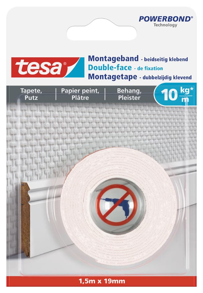 Tesa Powerbond Montageband Für Tapete/Putz, 19 Mm X 1,5 M