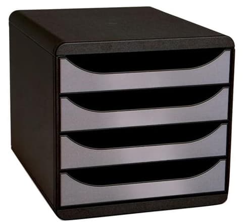 Exacompta Schubladenbox Big-Box, 4 Schübe, Schwarz/Silber