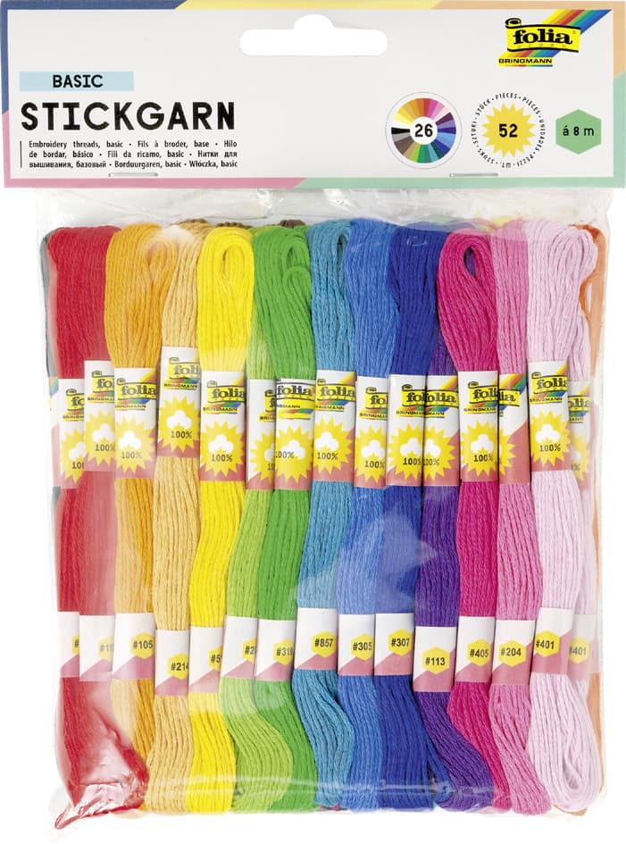 Folia Stickgarn, 52 Docken À 8 M, Farbig Sortiert