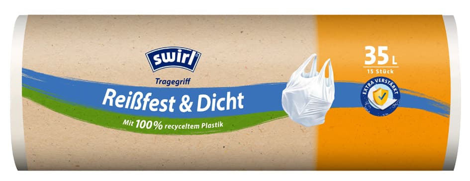 Swirl Mülleimerbeutel, Mit Tragegriff, Weiß, 35 Liter
