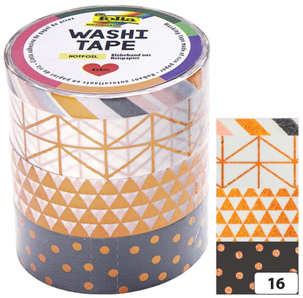 Folia Deko-Klebeband Washi-Tape Hotfoil Kupfer, 4er Set