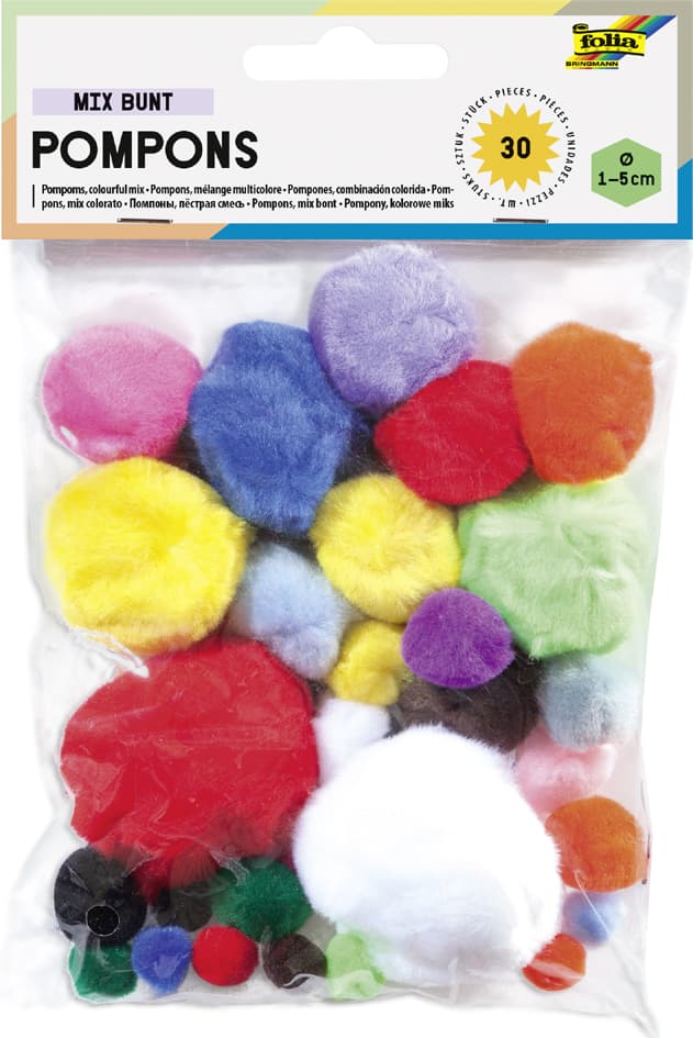 Folia Pompons, 30 Stück, Größen Und Farben Sortiert