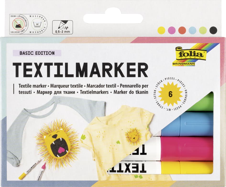 Folia Textilmarker, 6er Set, Farbig Sortiert