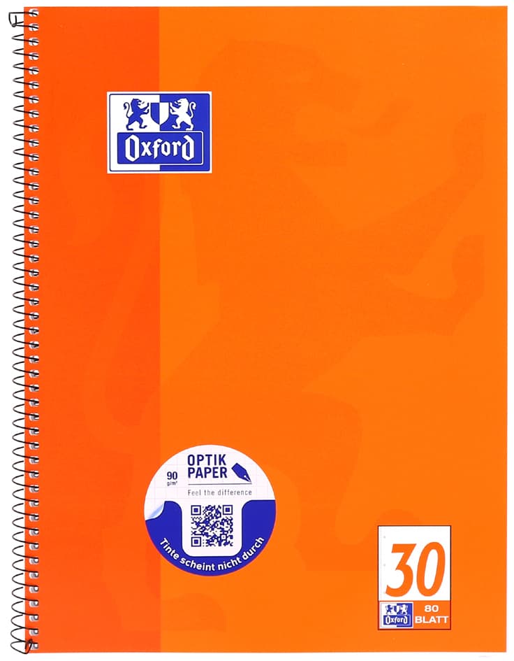 Oxford Collegeblock, Din A4+, Blanko, 80 Blatt, Orange