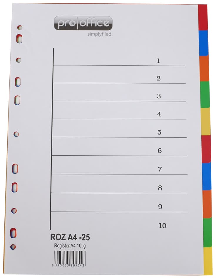 Prooffice Kunststoff-Register, Blanko, A4, 10-Teilig