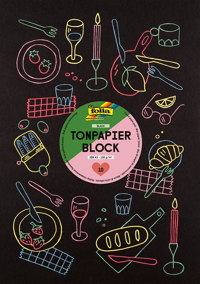 Folia Tonpapierblock, Din A4, 130 G/Qm, Schwarz