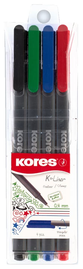 Kores Fineliner , K-Liner, , Strichstärke: 0,4 Mm, 4er Etui