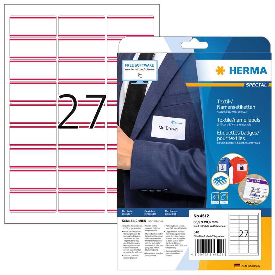 Herma Namensetiketten Special, 63,5 X 29,6 Mm, Streifen Rot
