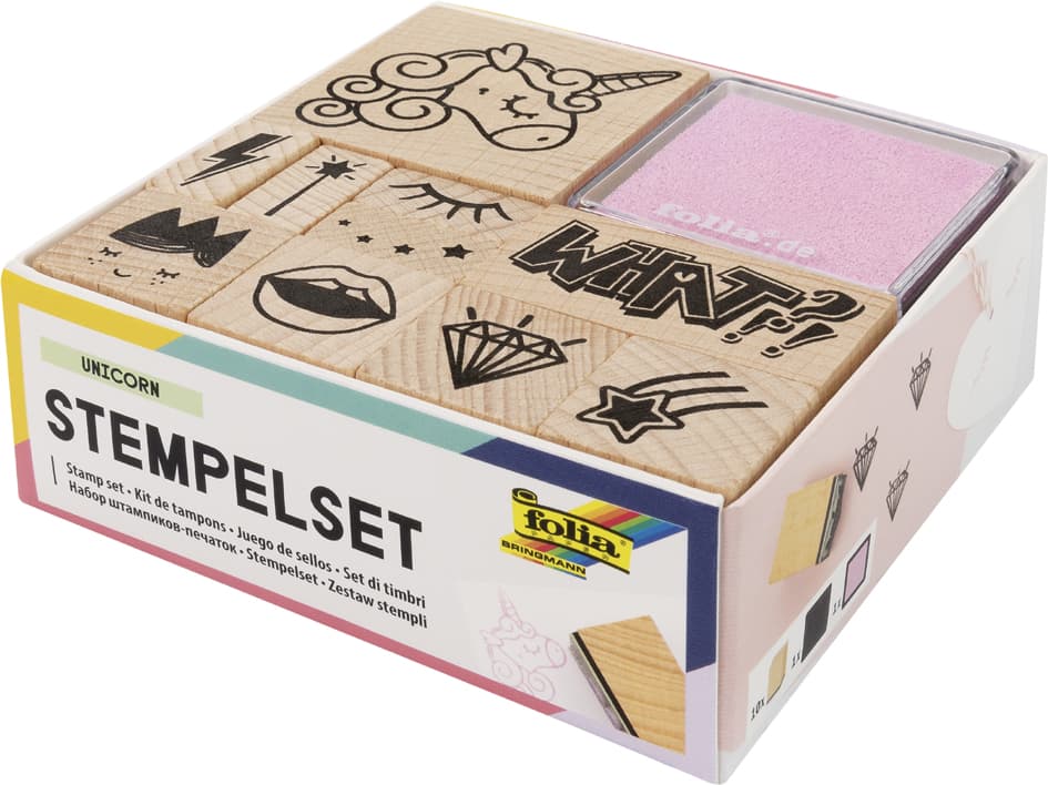 Folia Motivstempel-Set , Unicorn, , Aus Holz, 12-Teilig