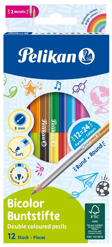 Pelikan Zweifarb-Buntstifte Bicolor, Rund, 12er Kartonetui