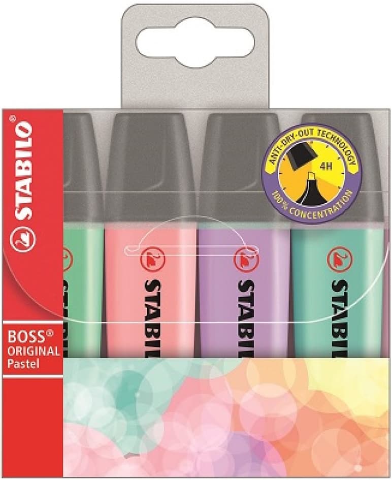 Stabilo Textmarker Boss Original Pastel, 4er Kunststoffetui