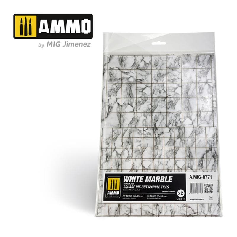 White Marble. Square Die-Cut Marble Tiles - 2 Pcs