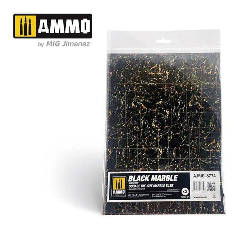 Black Marble. Square Die-Cut Marble Tiles - 2 Pcs