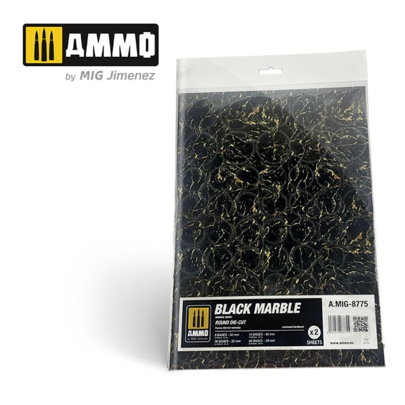 Black Marble. Round Die-Cut For Bases For Wargames - 2 Pcs