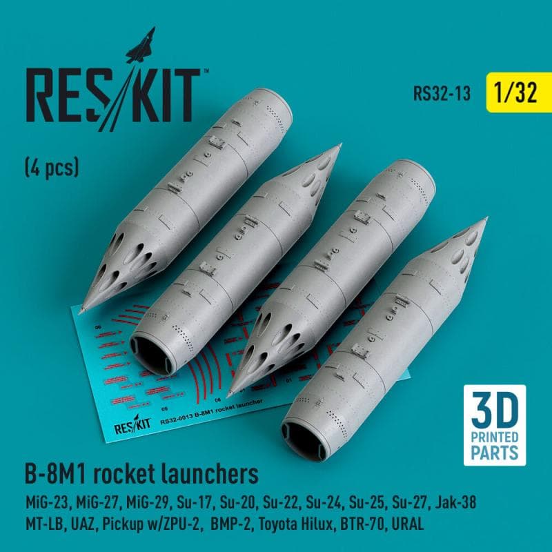 B-8m1 Rocket Launchers (4 Pcs) (Mig-23/27/29, Su-17/20/22/24/25/27/33, Jak-38) (3d Printed)