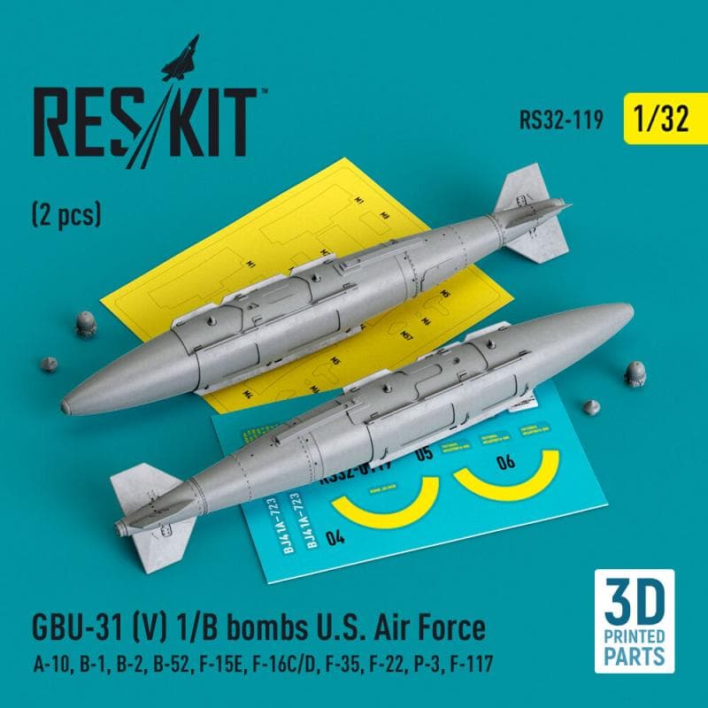 Gbu-31 (V) 1/B Bombs U.S. Air Force (2 Pcs) (A-10, B-1, B-2, B-52, F-15e, F-16c/D, F-35, F-22, P-3, F-117) (3d Printed)