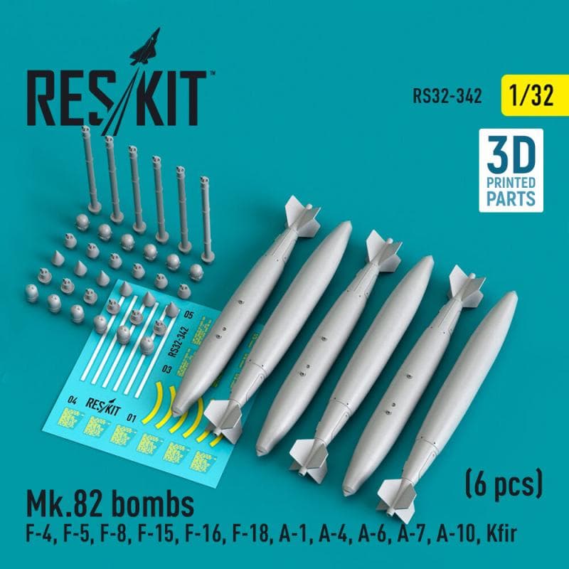 Mk.82 Bombs (6 Pcs) (F-4, F-5, F-8, F-15, F-16, F-18, A-1, A-4, A-6, A-7, A-10, Kfir) (3d Printed)