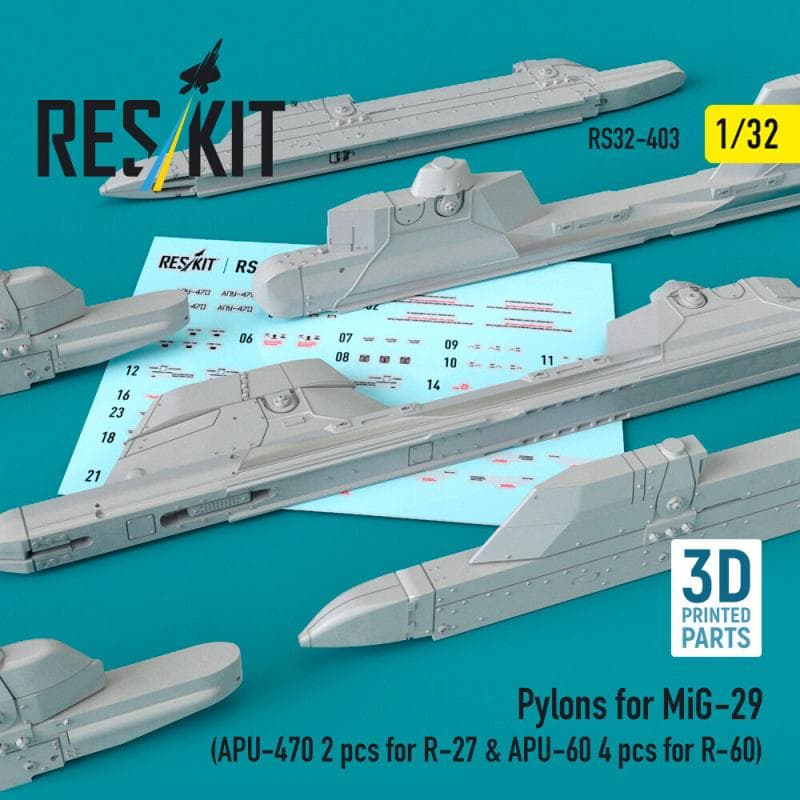 Pylons For Mig-29 (Apu-470 2 Pcs For R-27 & Apu-60 4 Pcs For R-60) (3d Printed)