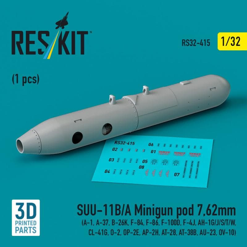 Suu-11b/A Minigun Pod 7,62mm (1 Pcs) (A-1, A-37, B-26k, F-84, F-86, F-100d, F-4j, Ah-1g/J/S/T/W, Cl-41g, O-2, Op-2e, Ap-2h, At-28, At-38b, Au-23, Ov-10) (3d Printed)