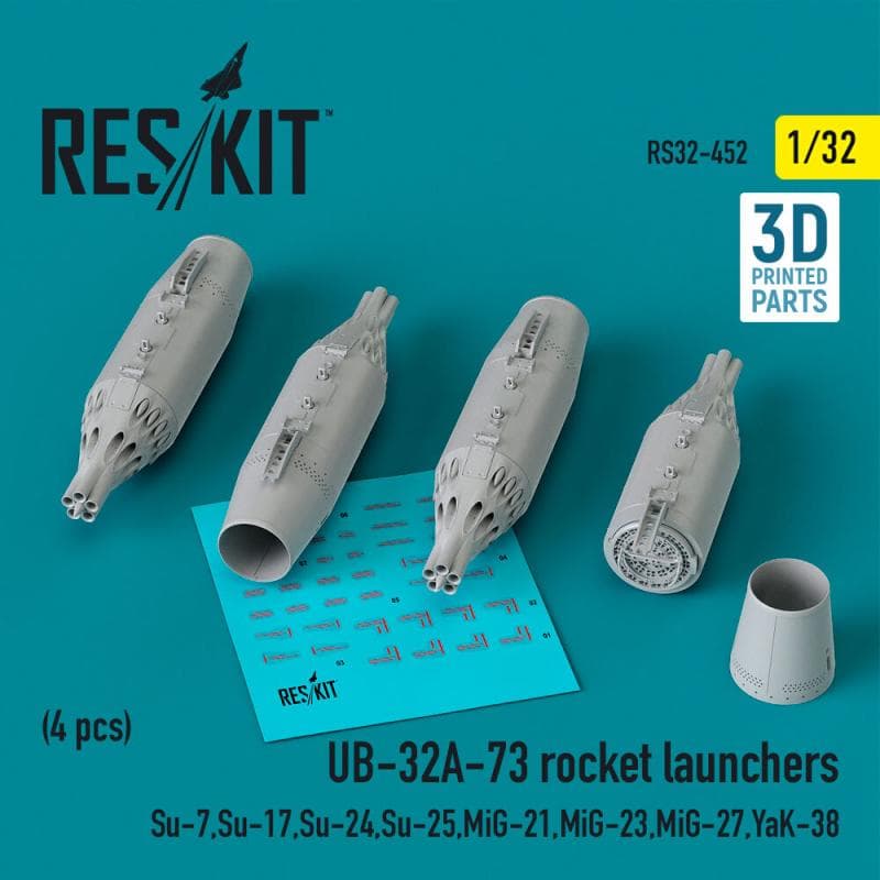 Ub-32a-73 Rocket Launchers (4 Pcs) (Su-7, Su-17, Su-24, Su-25, Mig-21, Mig-23, Mig-27, Yak-38) (3d Printed)