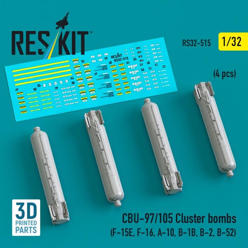 Cbu-97/105 Cluster Bombs (4 Pcs) (F-15e, F-16, A-10, B-1b, B-2, B-52) (3d Printed)
