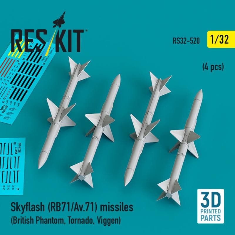Skyflash (Rb71/Av.71) Missiles (4 Pcs) (British Phantom, Tornado, Viggen) (3d Printed)