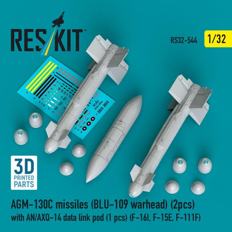 Agm-130c Missiles (Blu-109 Warhead) (2 Pcs) With An/Axq-14 Data Link Pod (1 Pcs) (F-16i, F-15e, F-111f) (3d Printed)