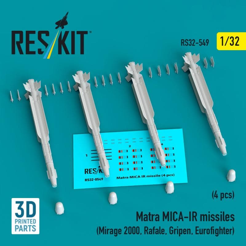 Matra Mica-Ir Missiles (4 Pcs) (Mirage 2000, Rafale, Gripen, Eurofighter) (3d Printed)