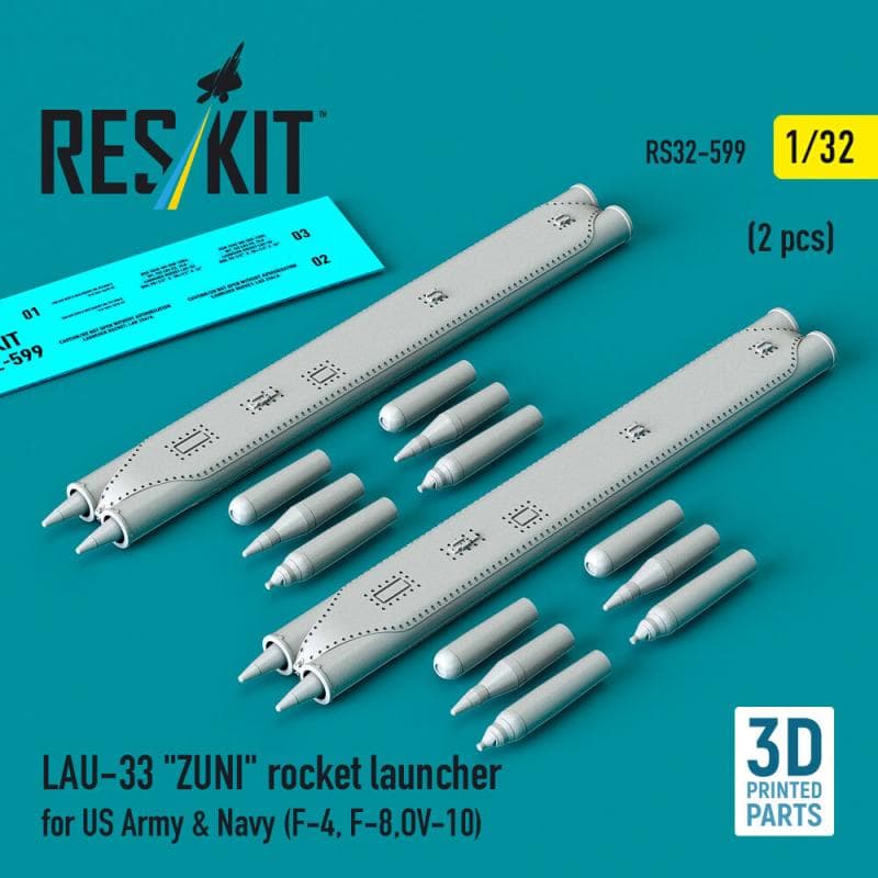 Lau-33 Zuni Rocket Launcher For Us Army & Navy (2 Pcs) (F-4, F-8, Ov-10) (3d Printed)