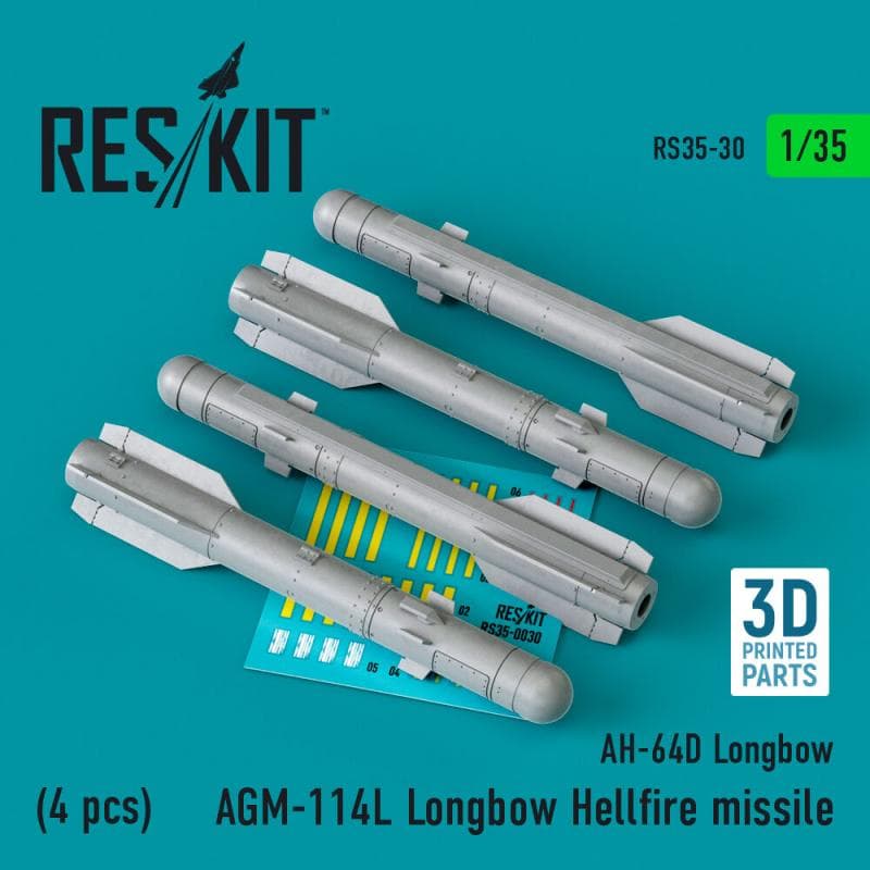 Agm-114l Longbow Hellfire Missiles (4 Pcs)(Ah-64d Longbow) (3d Printed)