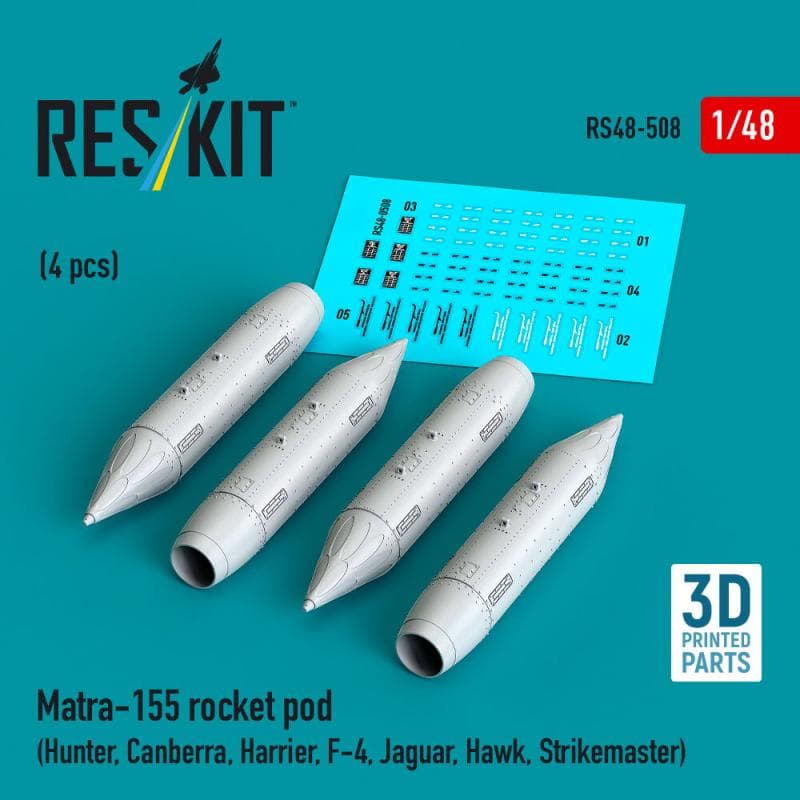 Matra-155 Rocket Pod (4 Pcs) (Hunter, Canberra, Harrier, F-4, Jaguar, Hawk, Strikemaster) (3d Printed)