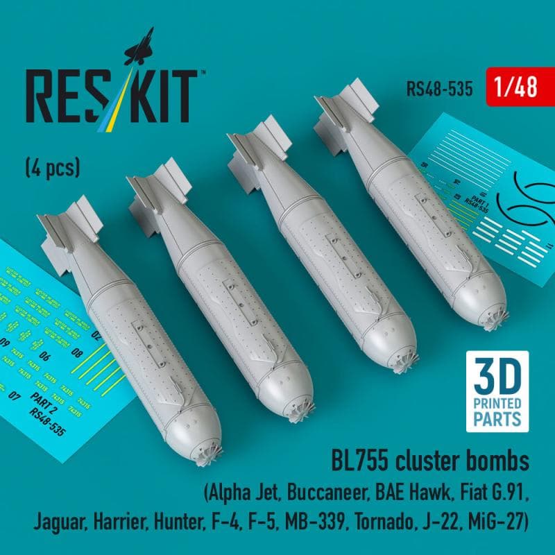 Bl755 Cluster Bombs (4 Pcs) (Alpha Jet, Buccaneer, Bae Hawk, Fiat G.91, Jaguar, Harrier, Hunter, F-4, F-5, Mb-339, Tornado, J-22, Mig-27) (3d Printed)