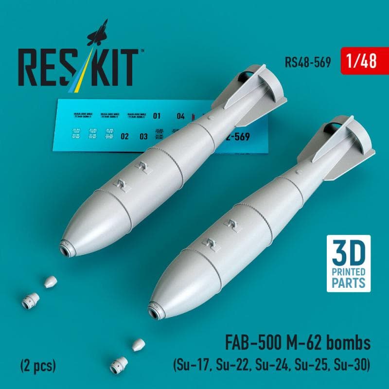 Fab-500 M-62 Bombs (2 Pcs) (Su-17, Su-22, Su-24, Su-25, Su-30) (3d Printed)