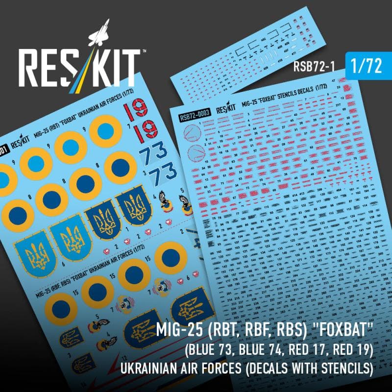 Mig-25rbt, Rbf, Rbs Foxbat (Blue 73, Blue 74, Red 17, Red 19) Ukrainian Air Forces (Decals With Stencils)