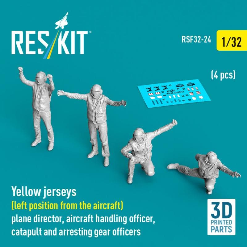 Yellow Jerseys (Left Position From The Aircraft) Plane Director, Aircraft Handling Officer, Catapult And Arresting Gear Officers (4 Pcs) (3d Printed)