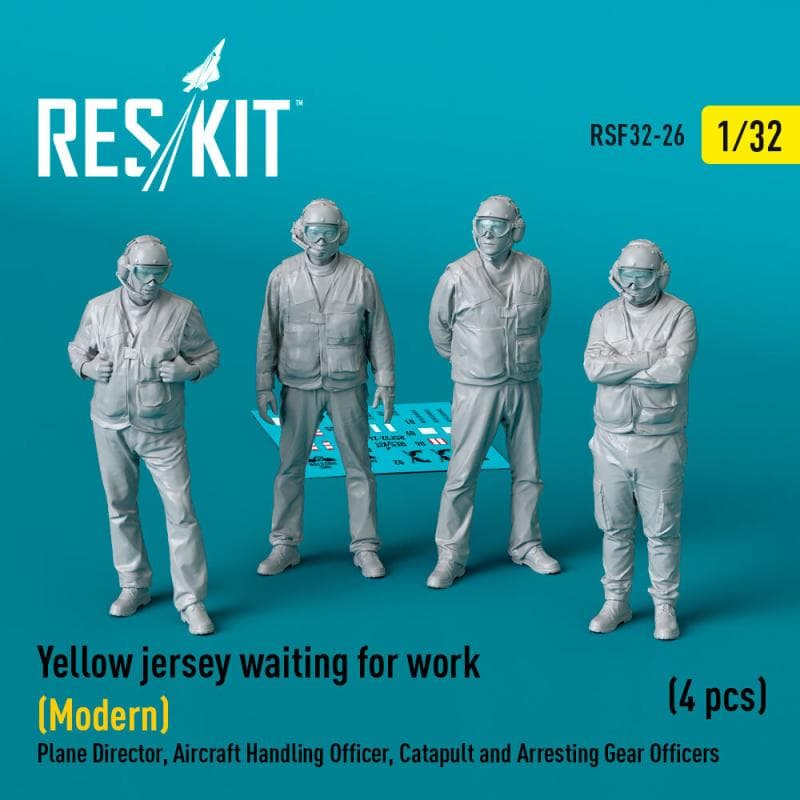 Yellow Jersey Waiting For Work (Modern) Plane Director, Aircraft Handling Officer, Catapult And Arresting Gear Officers (4 Pcs) (3d Printed)