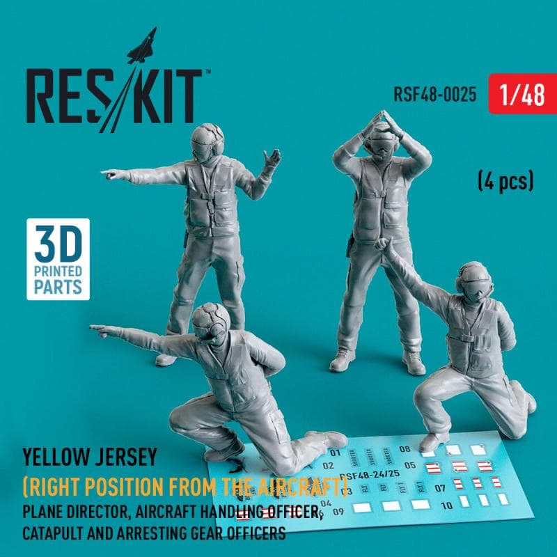 Yellow Jersey (Modern) (Right Position From The Aircraft) Plane Director, Aircraft Handling Officer, Catapult And Arresting Gear Officers (4 Pcs) (3d Printed)