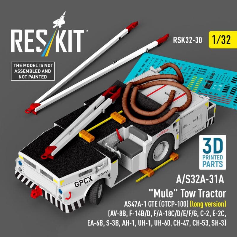 A/S32a-31a Mule Tow Tractor As47a-1 Gte (Gtcp-100) (Long Version) (Av-8b, F-14b/D, F/A-18c/D/E/F/G, C-2, E-2?, Ea-6b, S-3b, Ah-1, Uh-1, Uh-60, Ch-47, Ch-53, Sh-3) (3d Printed Model Kit)