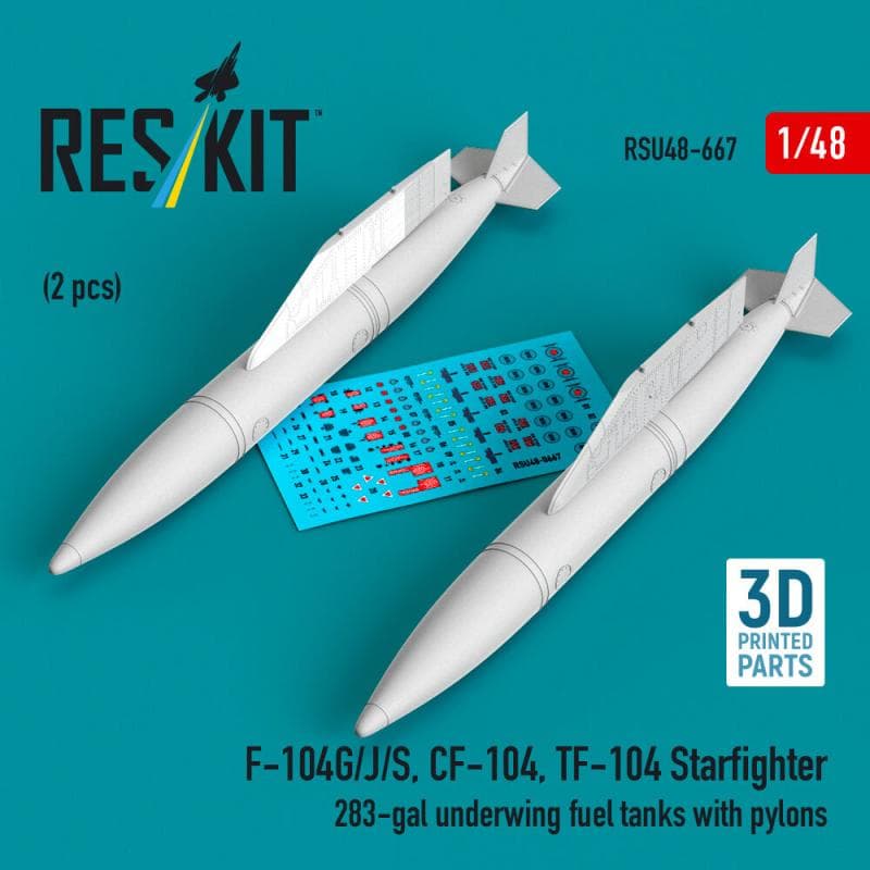 F-104g/J/S, Cf-104, Tf-104 Starfighter - 283-Gal Underwing Fuel Tanks With Pylons (2 Pcs) (3d Printed)