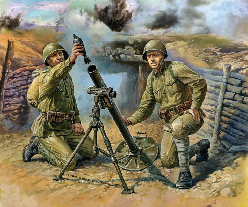 Wwii Russischer 82-Mm Mörser M.Mannschaft