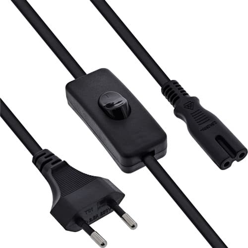 Inline® Euro Netzkabel Mit Schalter, Cee7/16 Zu Iec-C7, Schwarz, 3m