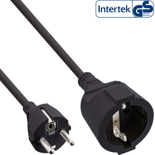 Inline® Schutzkontakt-Verlängerungskabel, Cee 7/7, H05vv-F3g1,5, Schwarz, 5m