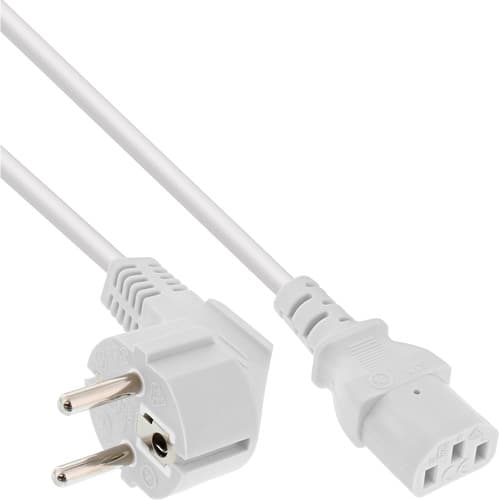 Inline® Netzkabel, Schutzkontakt Gewinkelt Auf Kaltgerätestecker C13, Weiß, 1,8m