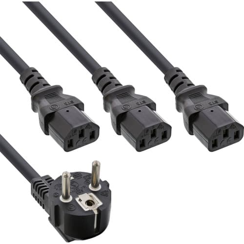 13er B-Pack Inline® Netz-Y-Kabel, 1x Schutzkontakt / 3x Kaltgeräte, 1,8m