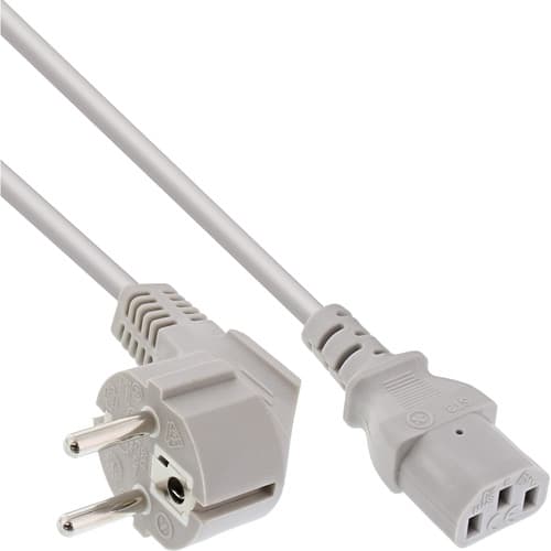 Inline® Netzkabel, Schutzkontakt Gewinkelt Auf Kaltgerätestecker C13, 1,5m, Grau